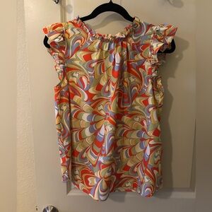 *Unique Umgee Multicolor Swirl Ruffle Blouse - 70s, Spring, Colorful, Rare,Retro